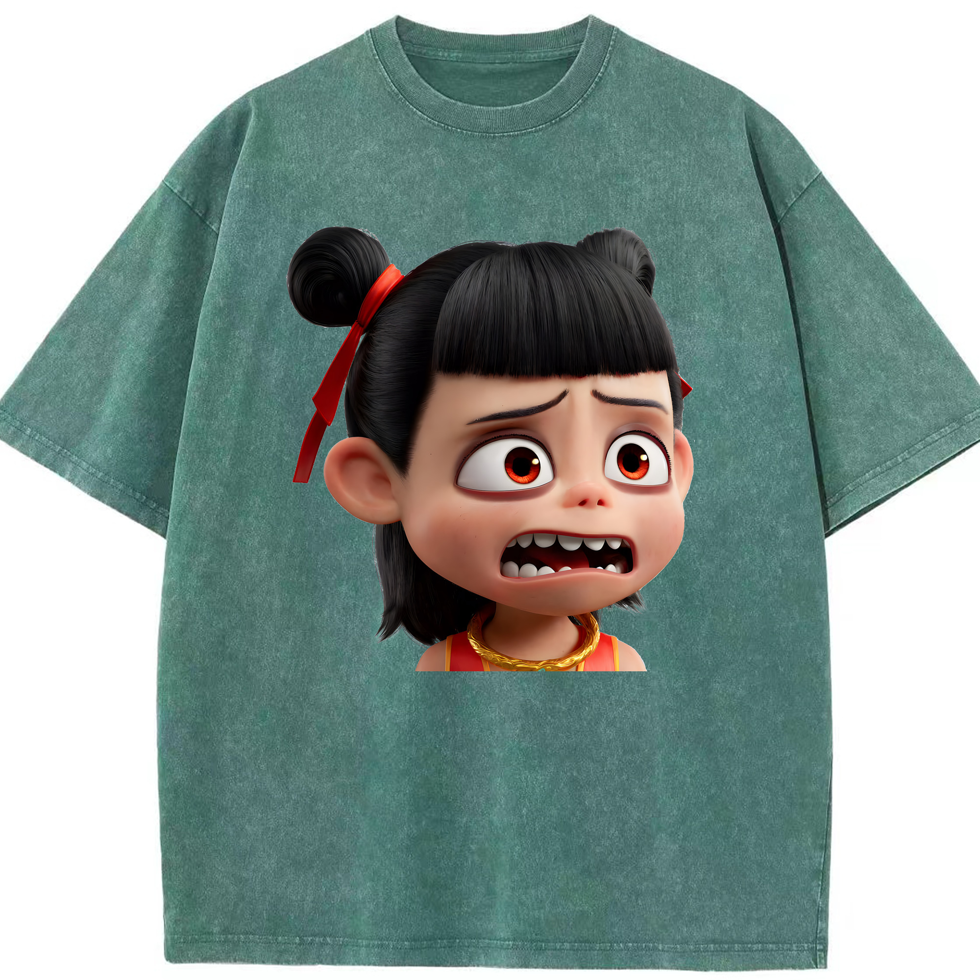 （画像用） Ne Zha 2 ナタ 魔童の大暴れ 綿100% ヴィンテージ風 半袖Tシャツ（フロントプリント）
